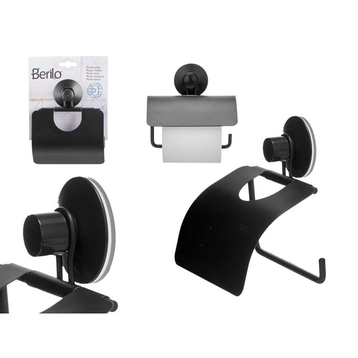 Portarrollo Metal Negro Mate Tapa Ventosa Berilo 13.5x12x3 cm (12 Unidades) Portarrollo Metal Negro Mate Tapa Ventosa Berilo 13.5x12x3 cm (12 Unidades)