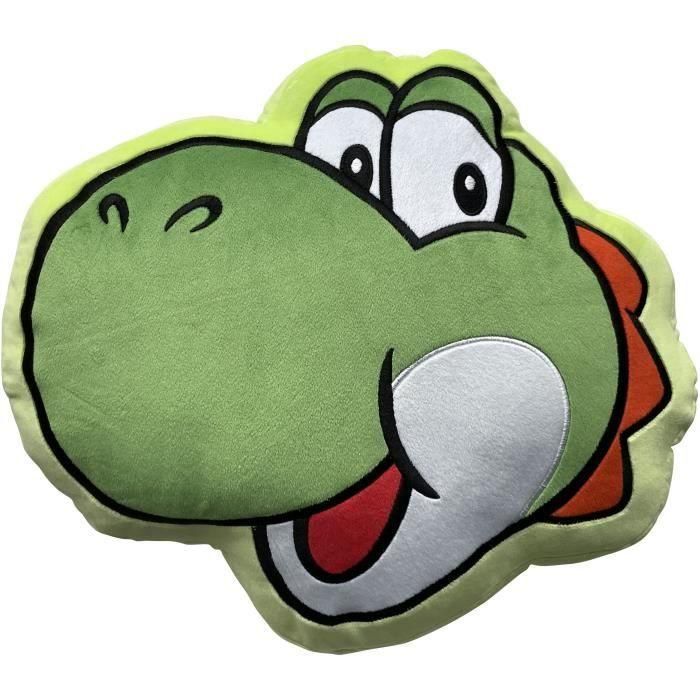 Mario Bros MAR3700891706605 Cojín 3D Cara de Yoshi de Microfibra - 40 cm