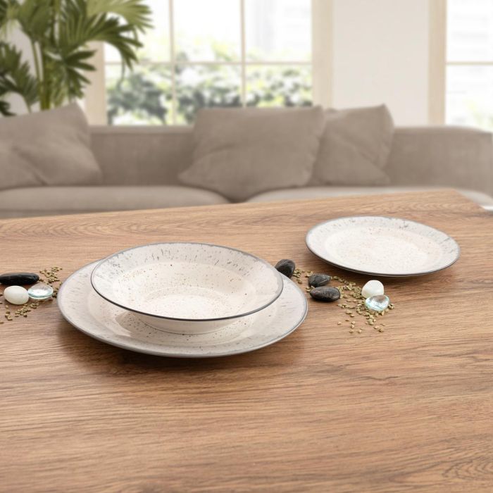 Quid Vajilla Faro 18 Piezas - 6 Personas Cerámica Blanca Decorada Apta Microondas Lavavajillas 1