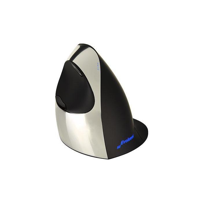 Evoluent VerticalMouse Ergonómico Black-silver, Elimina Torsión Brazo, 5 Botones, LED, Software Avanzado, Ajuste Velocidad