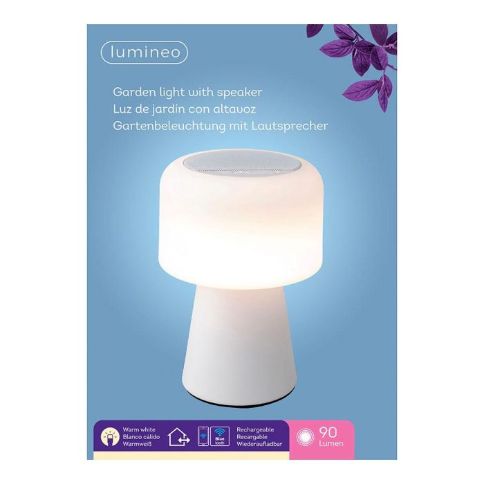 Lumineo Lámpara led con altavoz bluetooth recargable para exterior e interior, blanco, 22.5 cm, 894417 1