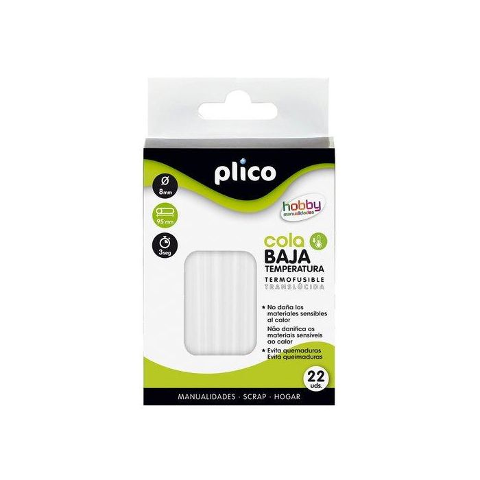 Plico Barras Termofusibles Baja Temperatura 8 mm diámetro x 95 mm - Blíster 22 Unidades para Pistola Mini Pegar Materiales Sensibles