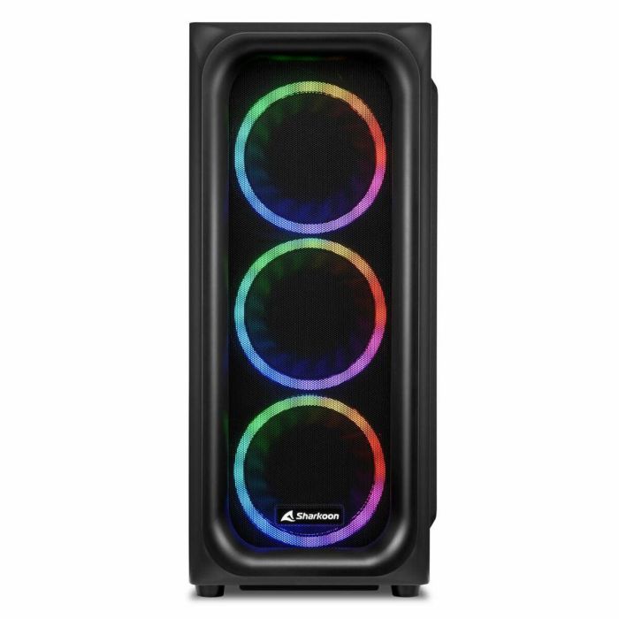 Sharkoon TK5M RGB Caja ATX Negra con 4 Ventiladores LED RGB 120mm, Panel Frontal Rejilla y Lateral de Cristal Templado, USB-C 3 Sharkoon TK5M RGB Caja ATX Negra con 4 Ventiladores LED RGB 120mm, Panel Frontal Rejilla y Lateral de Cristal Templado, USB-C 3