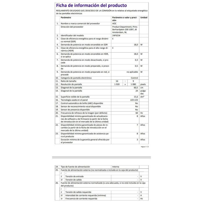 Monitor AOC 24P3CW Full HD 23,8" 26