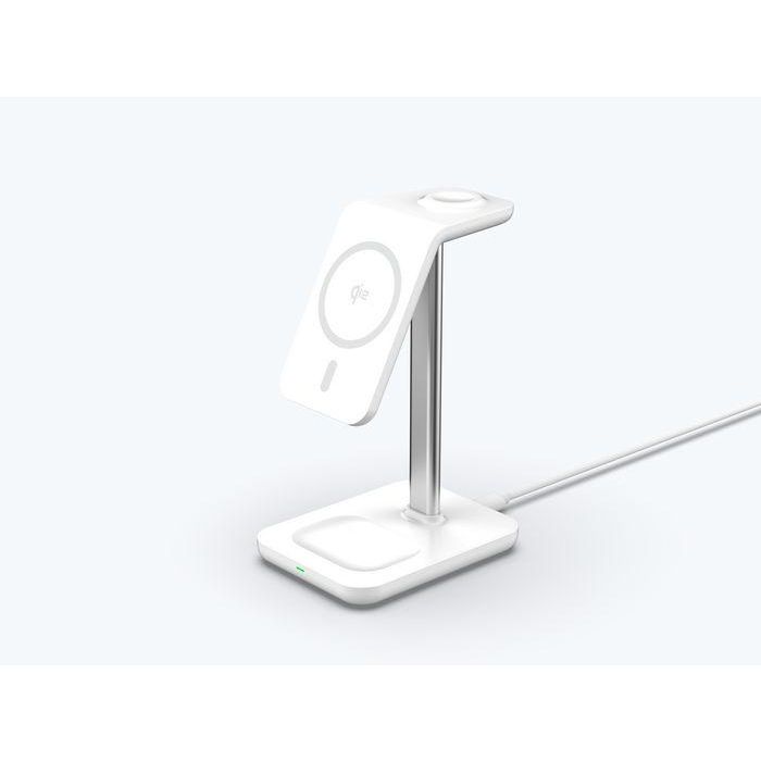 eSTUFF Cargador Inalámbrico Magnético 3 en 1 QI2 para iPhone 12-16, Apple Watch, AirPods y Android. Máx 15W Teléfono 11