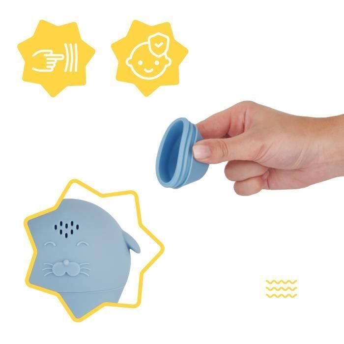 Badabulle Juego de 4 aspersores de baño - Juguetes de baño de silicona suave - Abiertos para lavar 4 Badabulle Juego de 4 aspersores de baño - Juguetes de baño de silicona suave - Abiertos para lavar 4