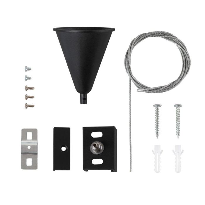 Kit de Suspensión para Carril Trifásico 1 Metro Negro con Cable de Acero Regulable HO-SUS-T-N 2 Kit de Suspensión para Carril Trifásico 1 Metro Negro con Cable de Acero Regulable HO-SUS-T-N 2