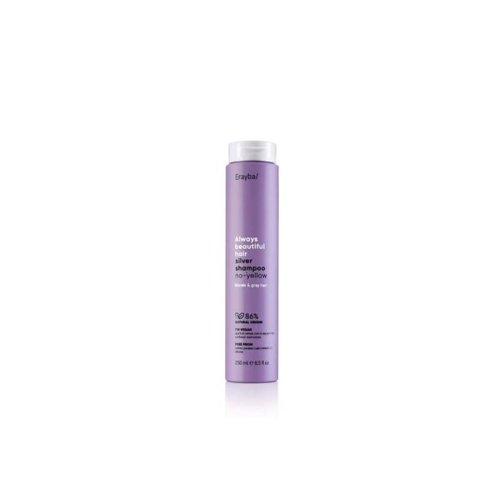 Erayba ABH Silver No-Yellow Champú Matizador Antiamarillo para Cabello Rubio, Mechas y Canas 250 ml