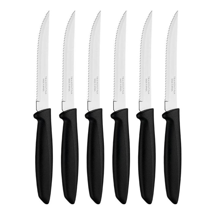 Tramontina Plenus Cuchillos para Carne Dentados Acero Inoxidable Polipropileno Negro 6 Unidades