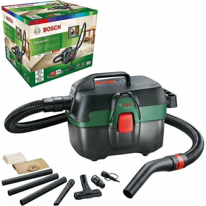 Bosch AdvancedVac 18V-8 - Aspirador 3 en 1 seco y húmedo, portátil para limpieza interior y exterior, hogar, jardín, coche.