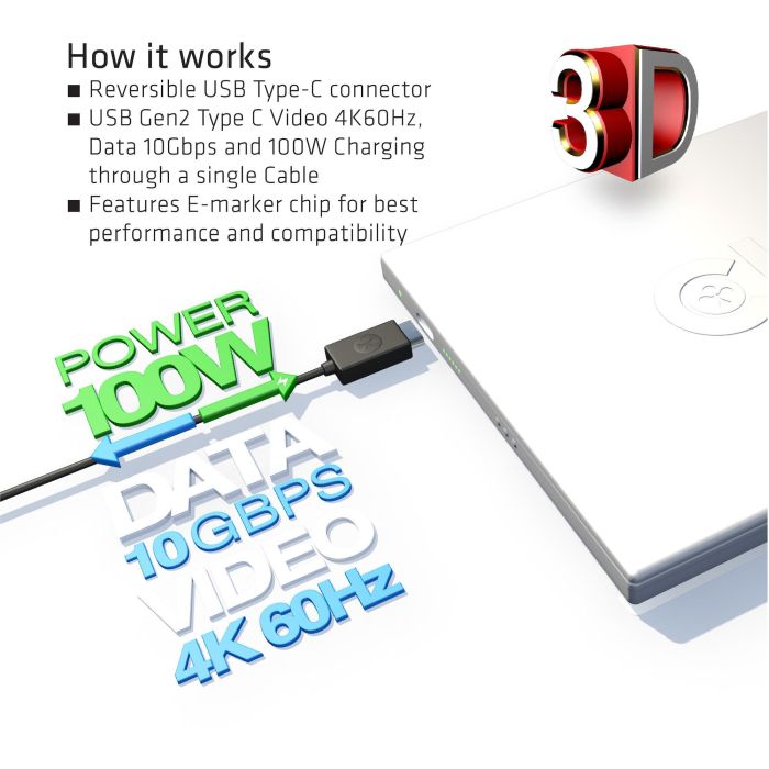 Club3D Kabel USB 3.1 Typ C 0.8m PowerDelivery St/St 3