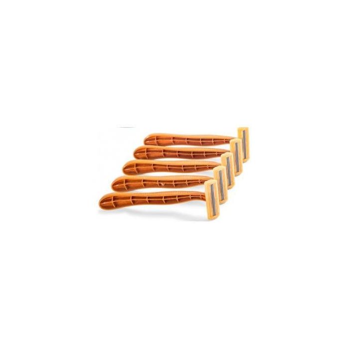 Bamboovement Maquinilla de Afeitar Ecológica con 3 Cuchillas de Acero y Mango de Madera - Pack 5 Unidades - Vegana y Sin Plástico