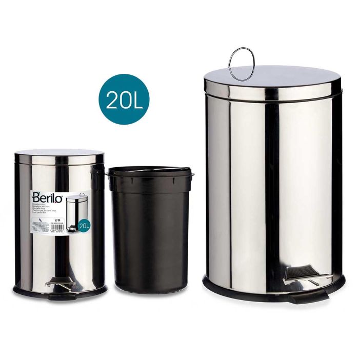 Berilo Papelera de Acero Inoxidable 20L Plateada con Pedal 30.5x45x38 cm