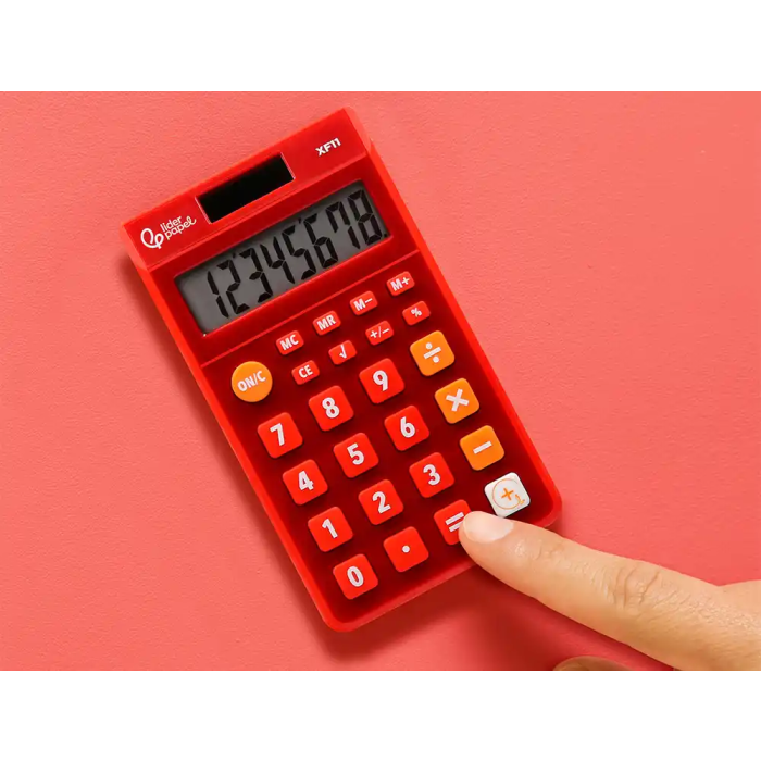 Liderpapel Calculadora xf11 Bolsillo 8 Dígitos Solar y Pilas Color Rojo 115x65x8 mm 5