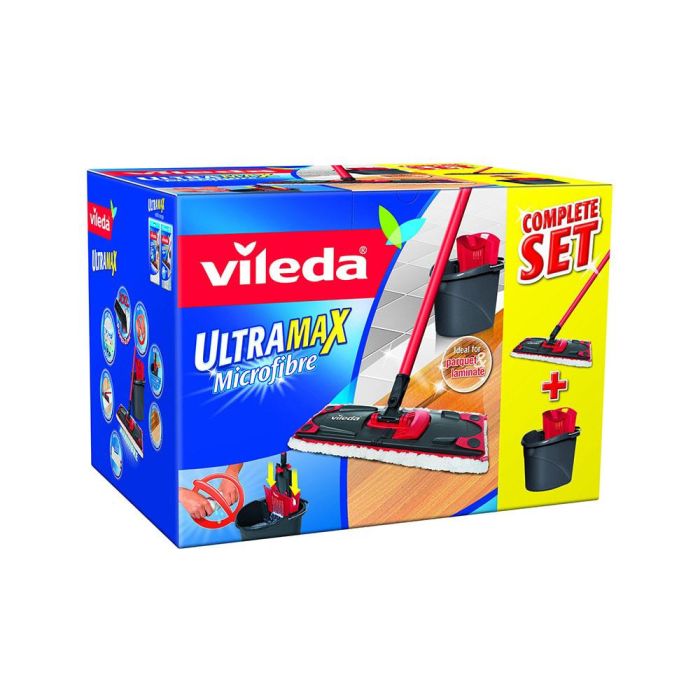 Vileda Ultramax Set Mopa Microfibras 2 en 1 con Escurridor Vertical para Suelos y Parquet, Limpieza Manos Secas Gris/Rojo 36x13.6cm 4 Vileda Ultramax Set Mopa Microfibras 2 en 1 con Escurridor Vertical para Suelos y Parquet, Limpieza Manos Secas Gris/Rojo 36x13.6cm 4