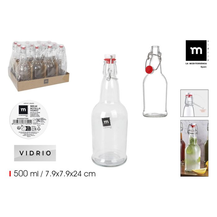 Botella 500 ml con tapón hermético - La Mediterranea (24 Unidades) Botella 500 ml con tapón hermético - La Mediterranea (24 Unidades)