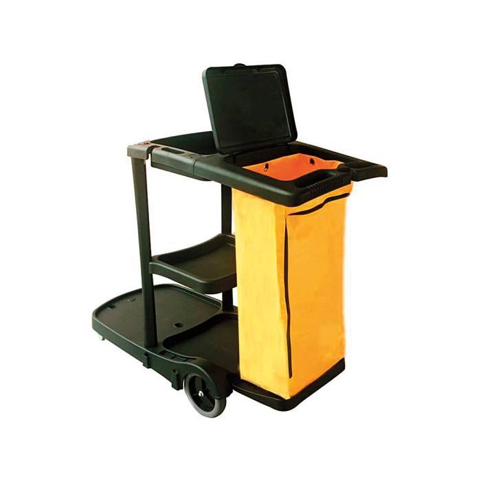 Q-connect Carro de Limpieza de Polipropileno con Ruedas y Estantes, 58x24x96 cms 1