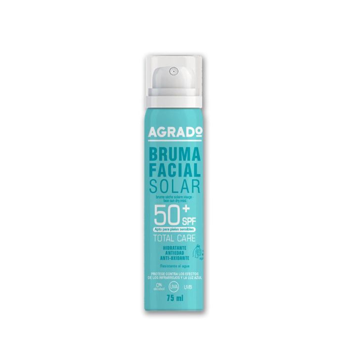 Agrado Bruma Facial Solar SPF 50+ 75 mL Piel Sensible, Resistente al Agua, Tacto Seco, Antiedad, Luz Azul, IR Agrado Bruma Facial Solar SPF 50+ 75 mL Piel Sensible, Resistente al Agua, Tacto Seco, Antiedad, Luz Azul, IR