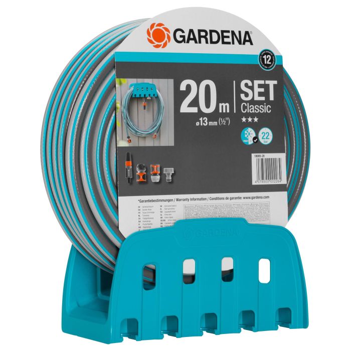 GARDENA Gardena Wandschlauchhalter mit Schlauch 13 mm (1/2") 20 m - Colgador de manguera incluido, Manguera de 20 m y 1.3 cm de diámetro, 18005-50 1