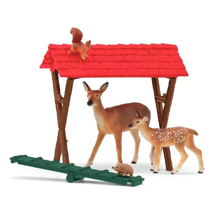 Schleich SCH42658 Cabaña para animales del bosque con cierva, cervatillo, ardilla y erizo, para niños a partir de 3 años 4