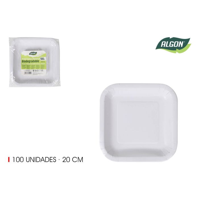 Set 100 Platos Cuadrados de Cartón Natural 20 cm - Algon (10 Cajas) Set 100 Platos Cuadrados de Cartón Natural 20 cm - Algon (10 Cajas)