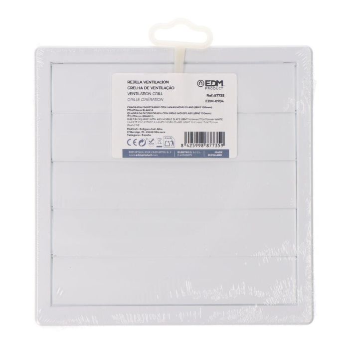 Edm Rejilla Ventilación Cuadrada Empotrable Lamas Móviles 170x170mm ø100mm Abs Blanca 3 Edm Rejilla Ventilación Cuadrada Empotrable Lamas Móviles 170x170mm ø100mm Abs Blanca 3