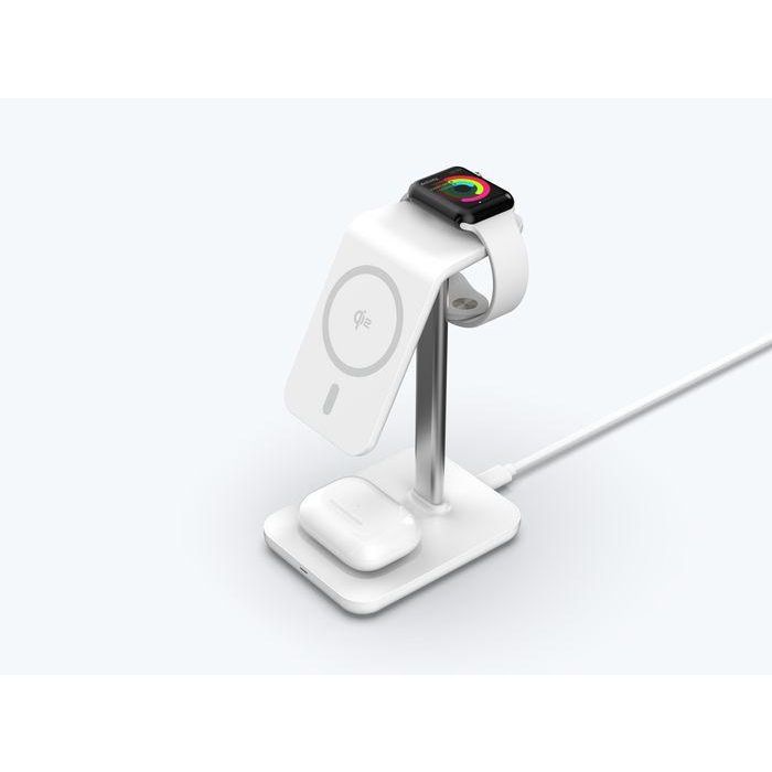 eSTUFF Cargador Inalámbrico Magnético 3 en 1 QI2 para iPhone 12-16, Apple Watch, AirPods y Android QI2 con Carga Rápida 2