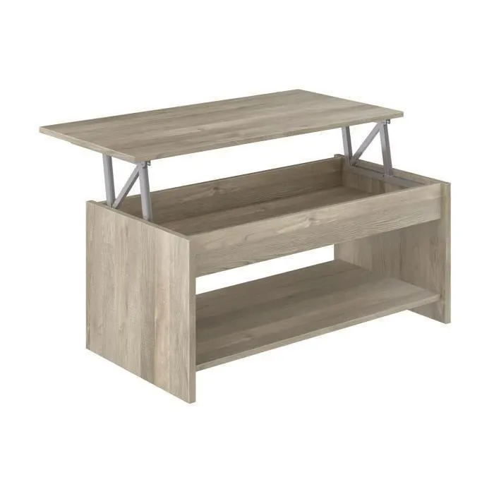 HAPPY Mesa de centro convertible estilo moderno sonoma roble laminado L 100 x W 50 x H 44 cm 4