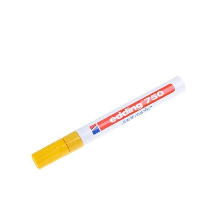Edding Rotulador permanente de fibra 750 amarillo, punta redonda 2-4 mm, tinta opaca secado rápido, resistente agua y calor