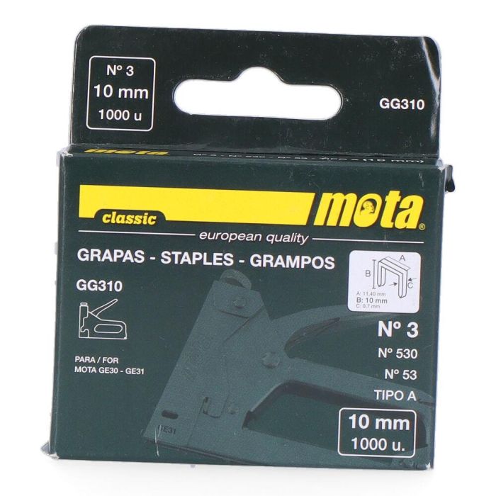 Mota Grapas nº 3 10mm 1000 unid. 0,7mm gg310 0 Mota Grapas nº 3 10mm 1000 unid. 0,7mm gg310 0