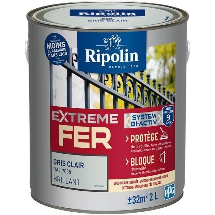 Pintura para hierro - RIPOLIN - 396709 - Gris claro - Brillante - 2 L Pintura para hierro - RIPOLIN - 396709 - Gris claro - Brillante - 2 L