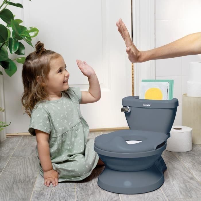 Ingenuity ING0074451111240 Inodoro infantil Mini con reductor, descarga musical y compartimento para toallitas integrado, azul 4