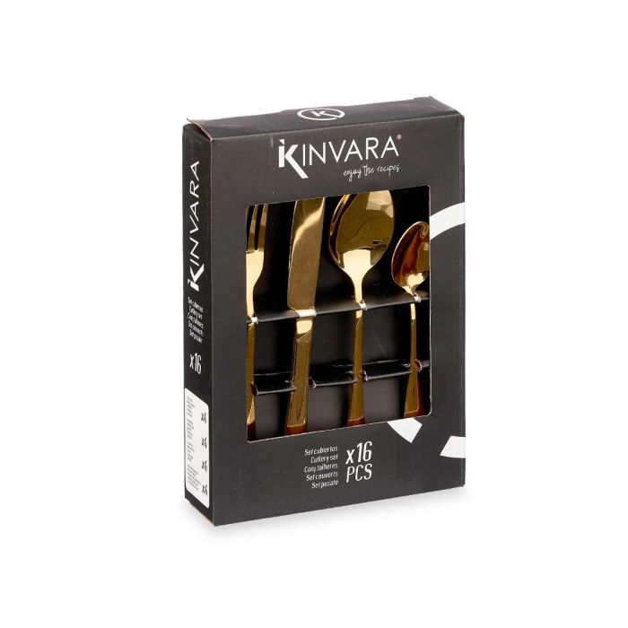 Kinvara Set de 16 Cubiertos de Acero Inoxidable Color Oro, Incluye Cuchillo (23 cm), Cuchara (20,5 cm), Tenedor (20,5 cm) y Cuchara de té (14,2 cm) (6 Unidades) 2 Kinvara Set de 16 Cubiertos de Acero Inoxidable Color Oro, Incluye Cuchillo (23 cm), Cuchara (20,5 cm), Tenedor (20,5 cm) y Cuchara de té (14,2 cm) (6 Unidades) 2