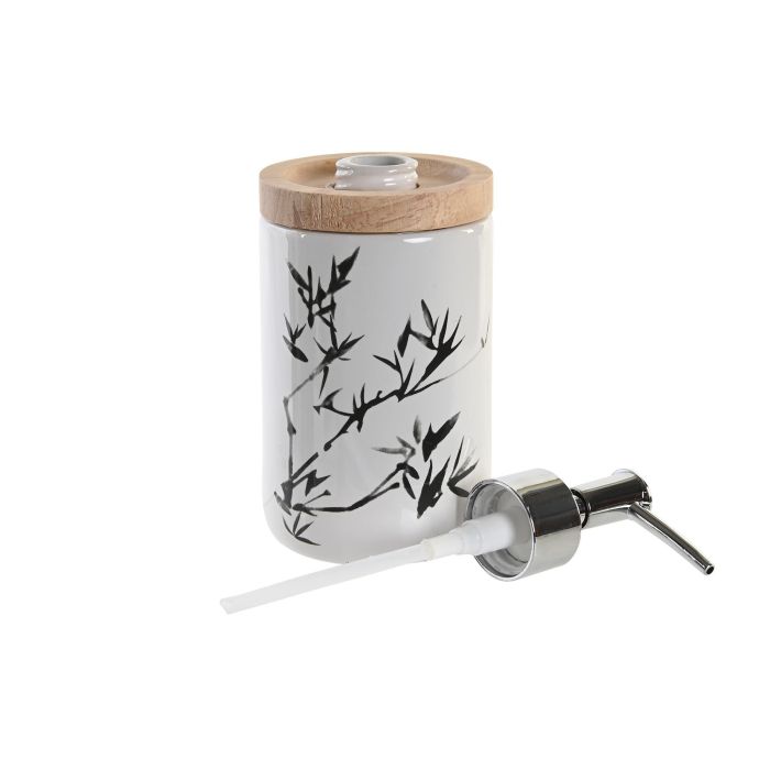 DKD Home Decor Dosificador de Jabón Oriental Blanco y Negro de Gres y Madera de Hevea - 8x9x17.5 cm 1