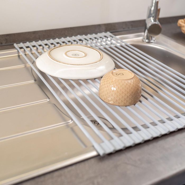 Emuca Escurreplatos flexible y enrollable de silicona, Acero y Plástico, Gris 4 Emuca Escurreplatos flexible y enrollable de silicona, Acero y Plástico, Gris 4