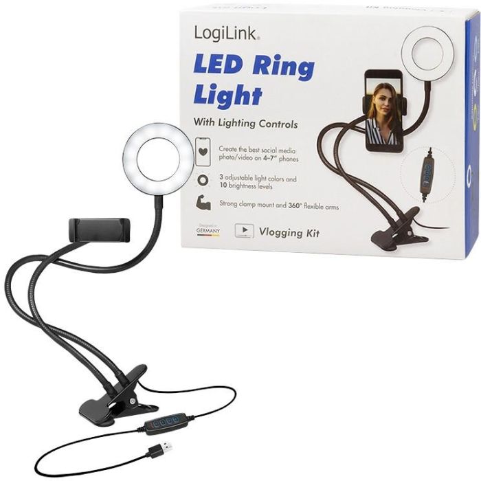 Logilink Smartphone-Ringlicht-Klemmhalterung. DM 8.5cm 8