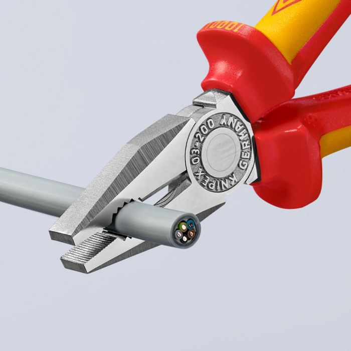 Knipex Alicates universales 0306200, cromado, mangos aislados, 200x65x20mm, para cortar alambre blando y duro, acero forjado 4 Knipex Alicates universales 0306200, cromado, mangos aislados, 200x65x20mm, para cortar alambre blando y duro, acero forjado 4