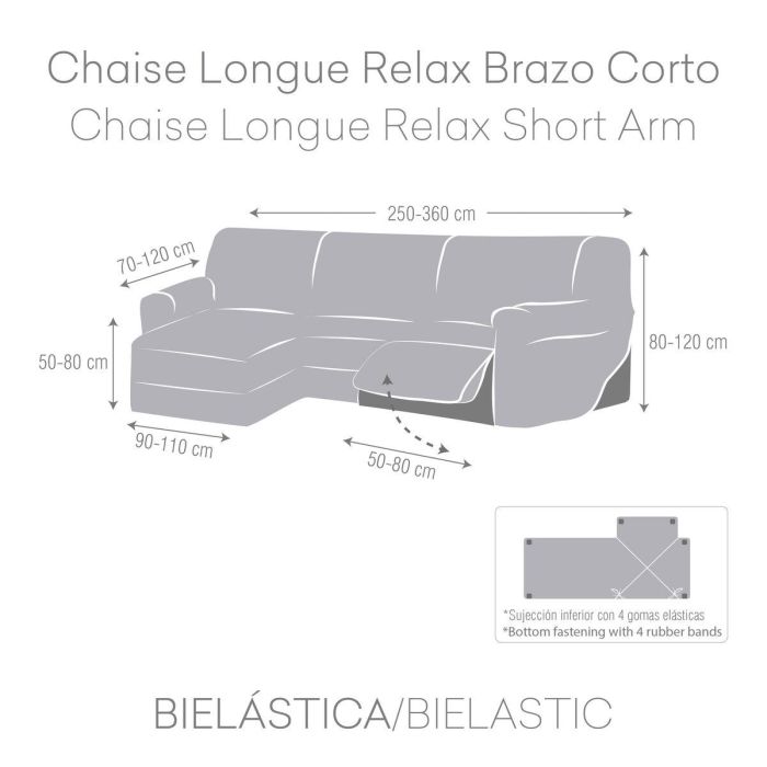 Funda para chaise longue de brazo corto izquierdo Eysa ROC Gris oscuro 120 x 120 x 360 cm 4