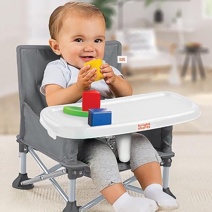 BRIGHT STARTS Asiento elevador compacto y plegable: Pop 'N Sit, tableta extraíble, ultracompacto, bolsa de transporte incluida 1