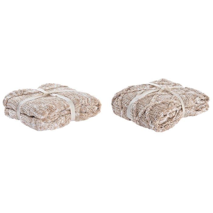 DKD Home Decor Plaid Alpino de Poliéster Rosa Palo 125x150 cm Pack 2 Unidades 580 gsm