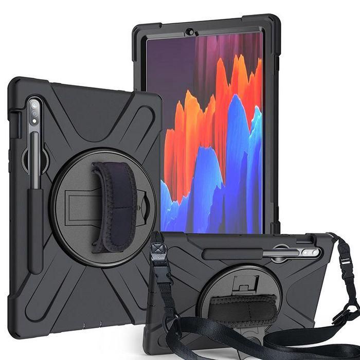 eSTUFF Funda Austin Defender Negra para Samsung Galaxy Tab S7+/S8+ Antigolpes con Soporte y Correa de Mano