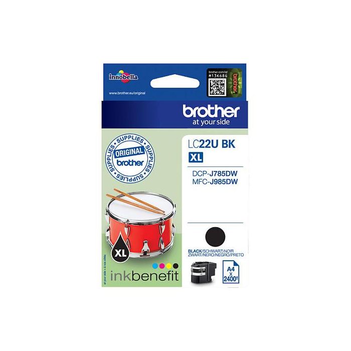 Brother LC22UBK Tinta Negra XL Alto Rendimiento Pigmento 2400 Páginas Original Pack Individual para DCP-J785DW MFC-J985DW 1