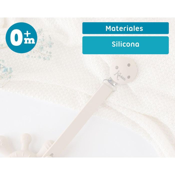 KioKids Sujetachupetes Pinza de Silicona y Acero Inoxidable para Chupetes con Anilla Beige Bebés +0 Meses 5