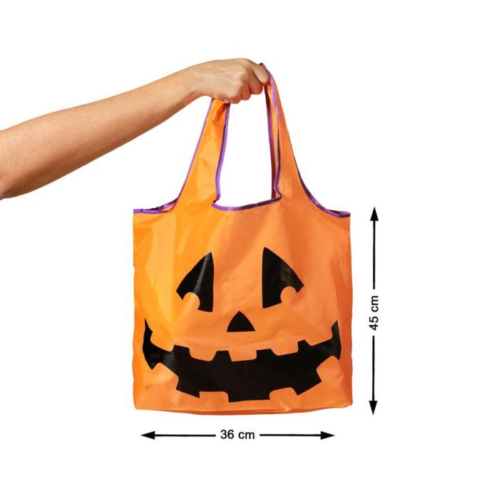 Bolsa Recoge Caramelos Calabaza Halloween 45x36 cm Con Cara Divertida
