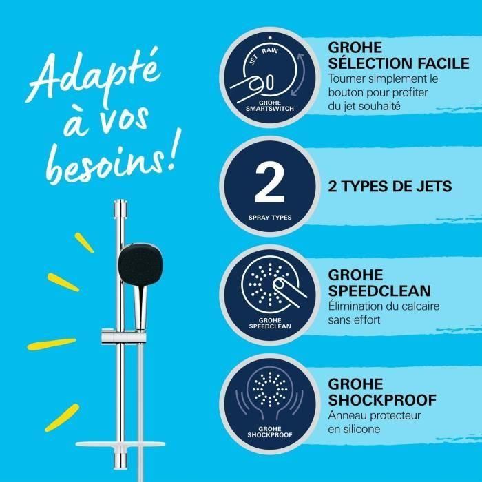 GROHE Vitalio Comfort 110 26929001 GRO4005176767685 - Set de Ducha con Rociador de 2 Chorros, Barra, Flexo y Estante - Ahorro Agua Cromo 2