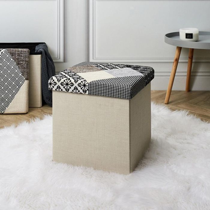 Home Deco Factory Caja-Puf Plegable Patchwork Asiento Extra Almacenamiento 38x38x38 cm 6 Home Deco Factory Caja-Puf Plegable Patchwork Asiento Extra Almacenamiento 38x38x38 cm 6