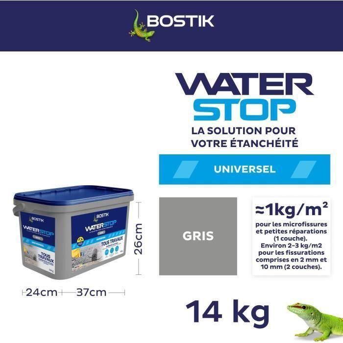 Bostik BOS3549212466909 Membrana Impermeabilizante Waterstop para Reparación de Fugas, Cubo 14 kg, Gris 2