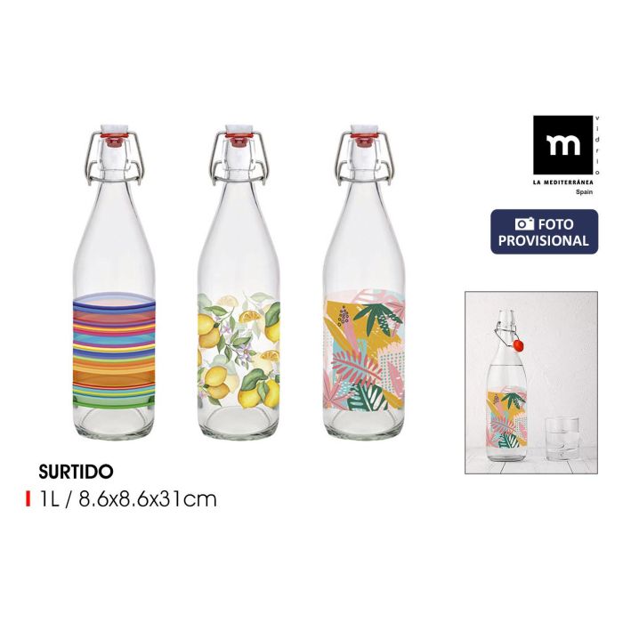 Inde Botella de vidrio 1 litro con tapón hermético Diseño Mecano, 8,25 cm diámetro x 32,2 cm alto, 599 gramos (6 Unidades) Inde Botella de vidrio 1 litro con tapón hermético Diseño Mecano, 8,25 cm diámetro x 32,2 cm alto, 599 gramos (6 Unidades)