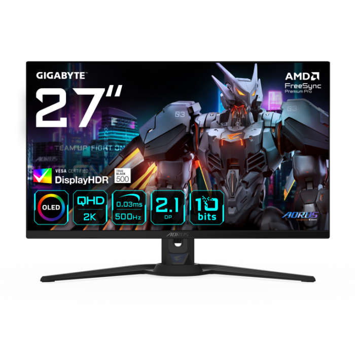 GIGABYTE Monitor Gaming OLED AORUS FO27Q5P 27" QHD 2560x1440 500Hz 0,03ms KVM FreeSync Premium Pro DisplayHDR True Black 500