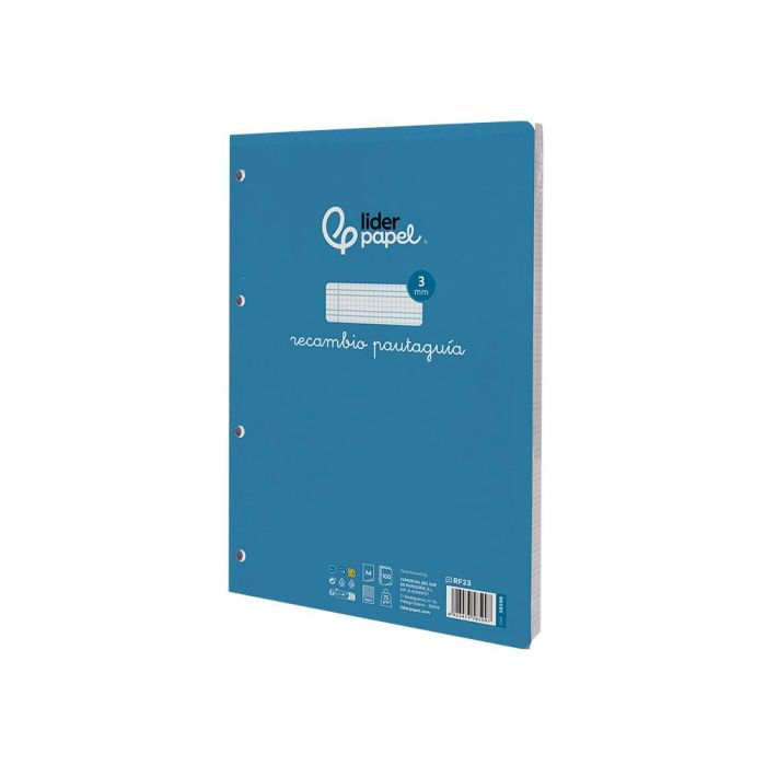 Recambio Liderpapel A4 Pautaguia 100 Hojas 75 gr Cuadriculado Pautado 3 mm Con Margen 4 Taladros 3